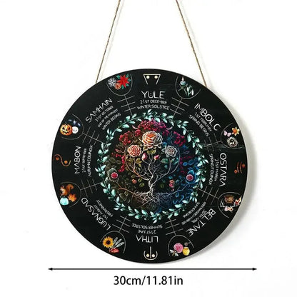 Wooden decorative pendant with disc design, 29.5 cm boxwood gift for holidays and gifting