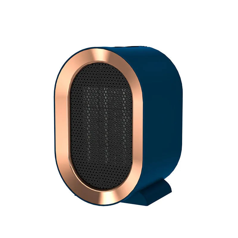 Black desktop electric heater with ceramic heating, mechanical dial, and compact design for home office use