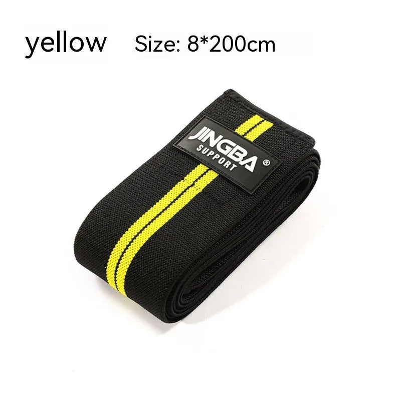 Adjustable sports knee pads in blue, grey, red, and yellow colours for weightlifting and cycling.