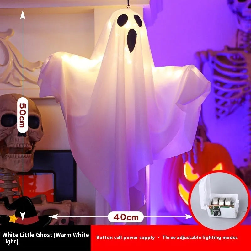 White ghost scream Halloween ambience light with cloth construction and 4.5V button electronics