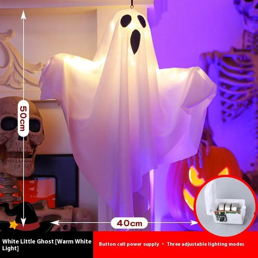 White ghost scream Halloween ambience light with cloth construction and 4.5V button electronics