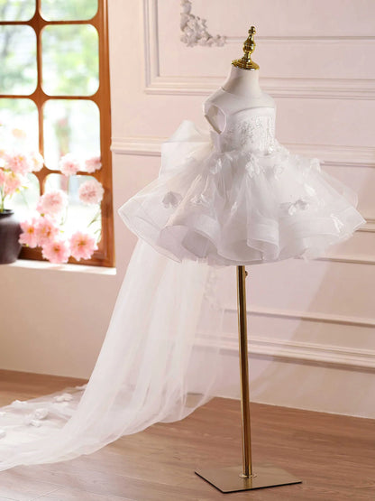 White sleeveless slim-fit dress with round neck, suitable for piano playing with height options from 90cm to 160cm