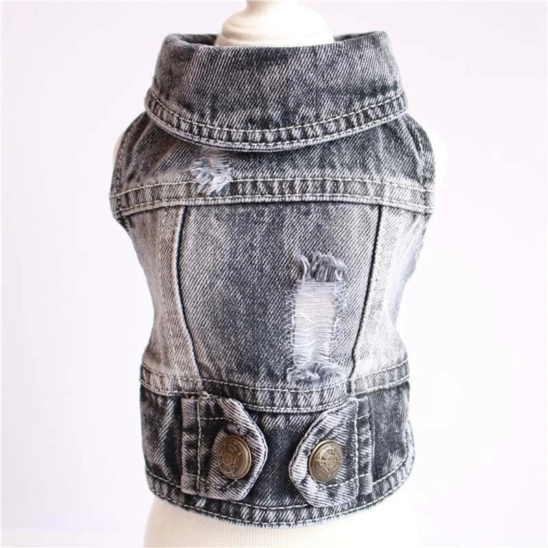 Stylish denim dog jacket with customizable options like hoods, fringes, and patterns for fashionable pet wear