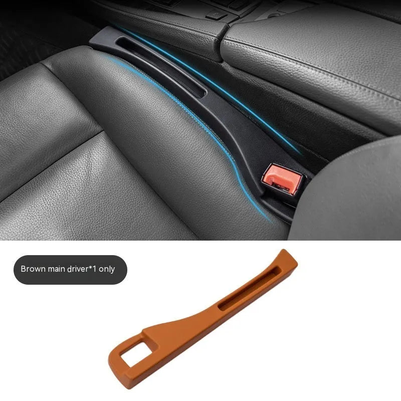 Black car seat gap storage box organiser pocket placed between vehicle seat and centre console