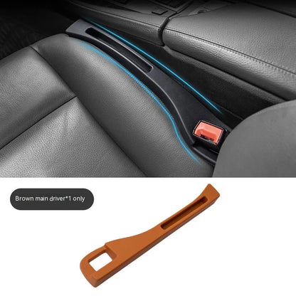 Black car seat gap storage box organiser pocket placed between vehicle seat and centre console