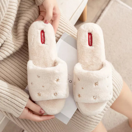 Plush Fish Mouth Christmas Slippers for women in festive colors