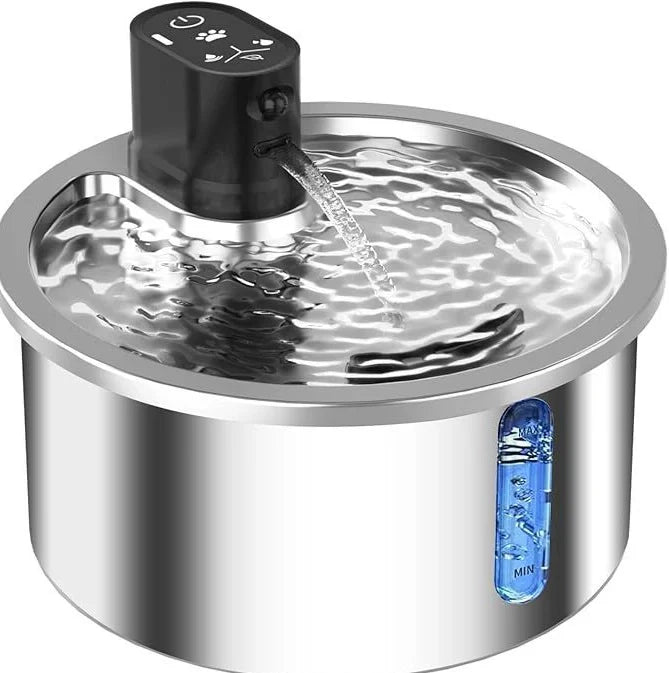 Stainless steel cat water fountain with constant temperature base and filter system