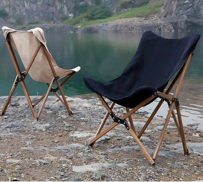 Folding Wooden Grain Aluminum Pipe Camping Chair in wood grain black and khaki