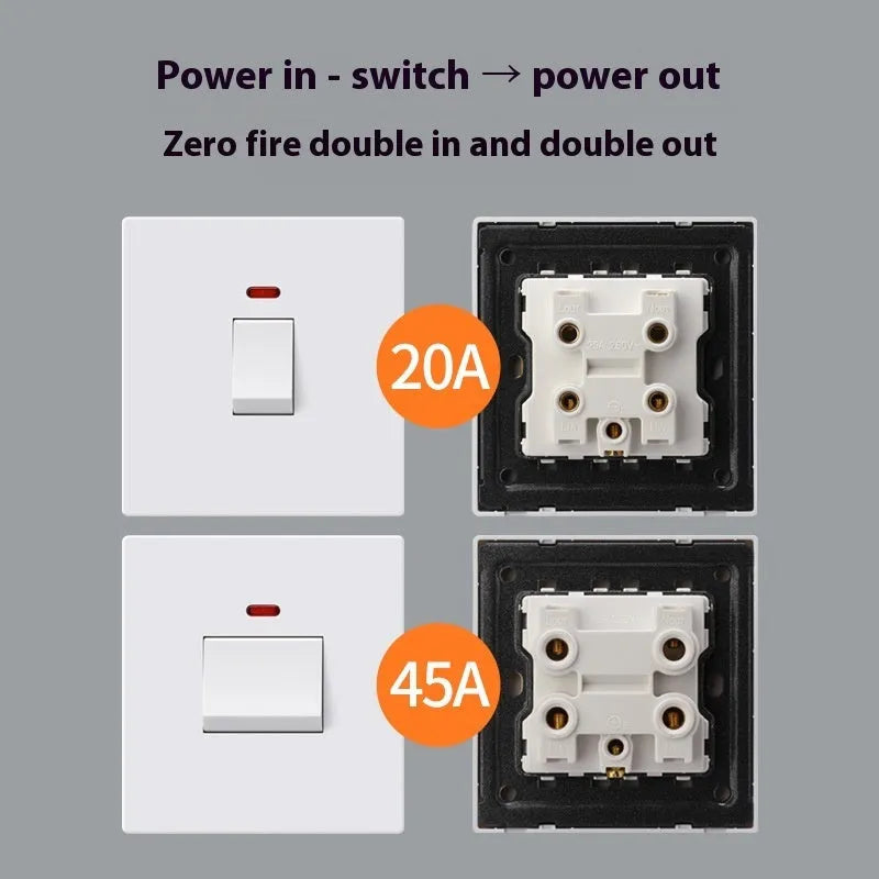 25A and 45A 3P high-power socket switches in gold, grey, or white for curved rack electrical panels