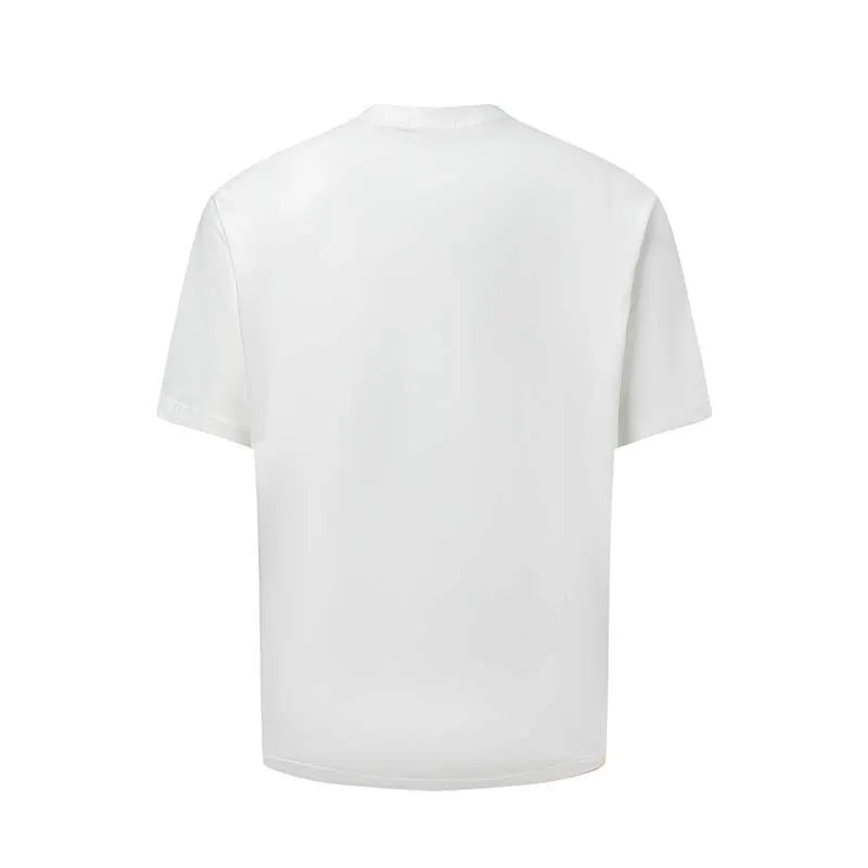 Men's loose blue t-shirt with large white letter print on the chest.