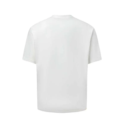Men's loose blue t-shirt with large white letter print on the chest.