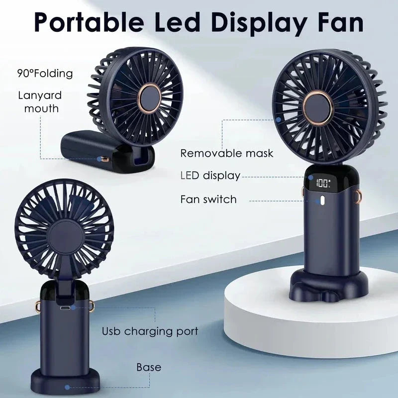 USB Rechargeable Handheld Mini Fan with 5 Adjustable Speed Settings and Foldable Design