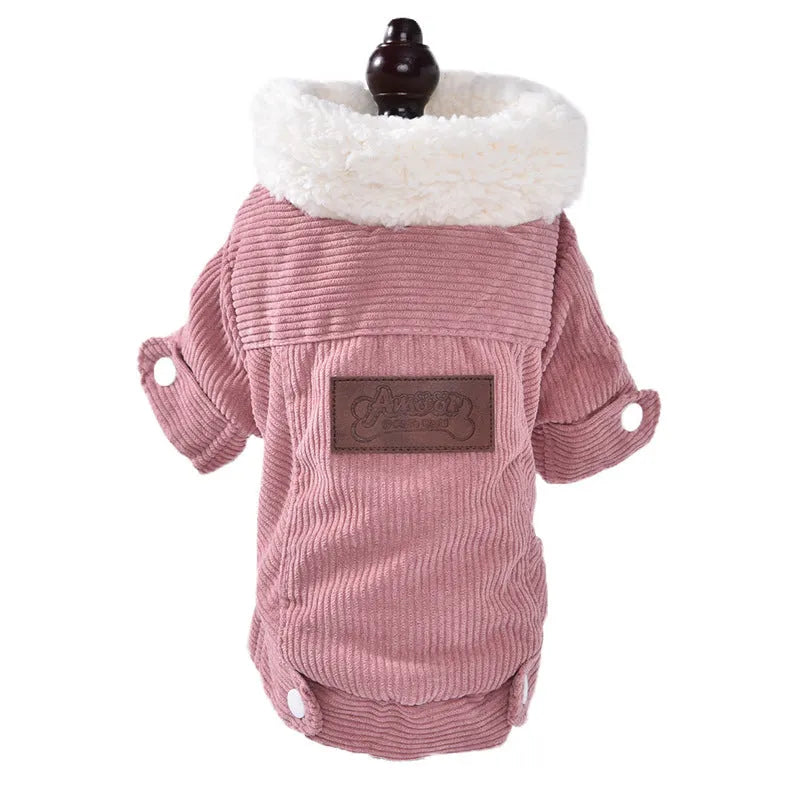 Lambswool-lined dog vest with fleece padding in grey or pink colour, sizes XS to XXL