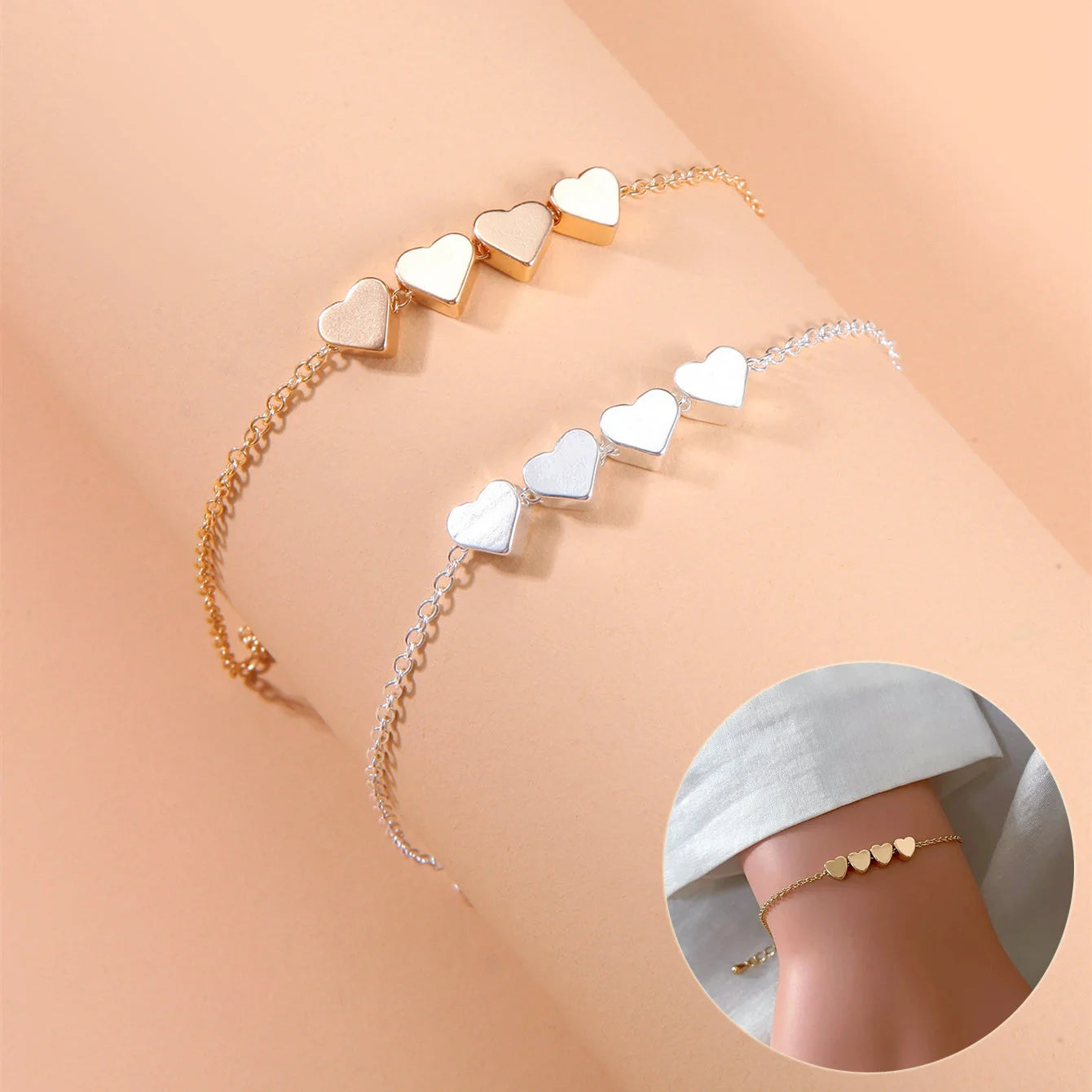 Korean Fashion Thin Chain Heart Bracelet for Women in gold and silver options