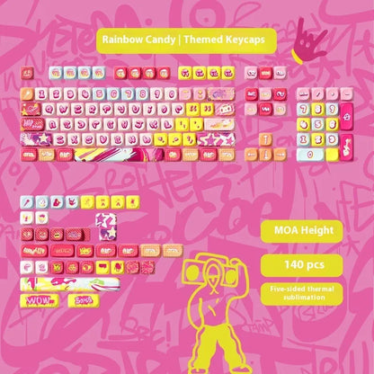 Sublimation printed cartoon pig party theme mechanical keyboard keycap full set on a keyboard