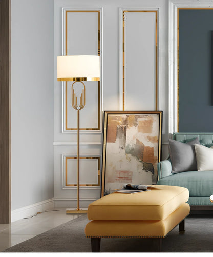 Modern vertical floor lamp with adjustable height for reading, iron body with fabric shade