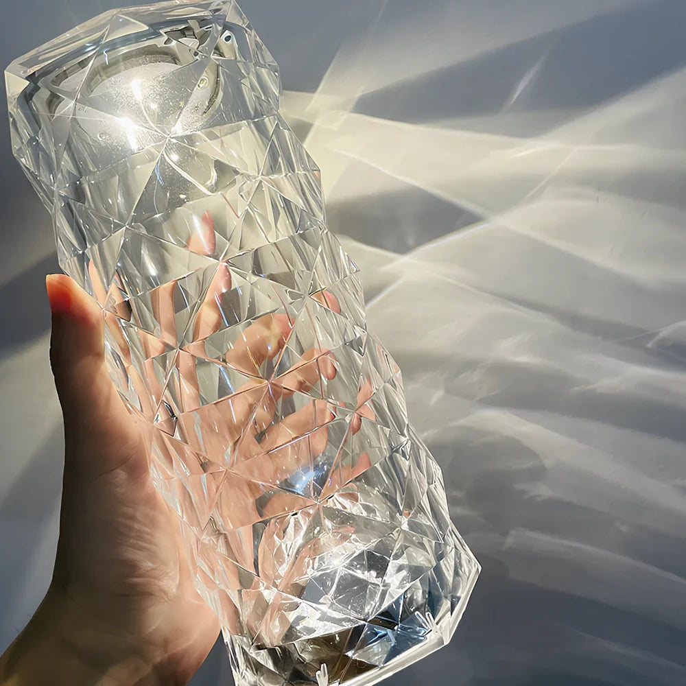 Rose Light crystal night light with USB charging cable and touch-sensitive dimming control