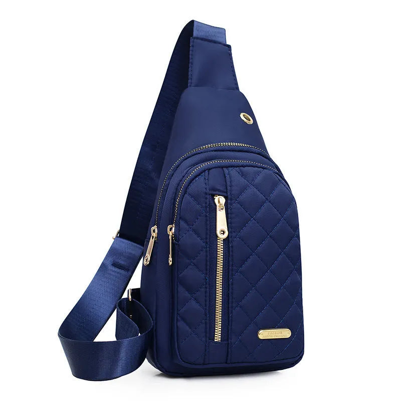 Oxford cloth crossbody sports chest bag showing plaid pattern and colour options
