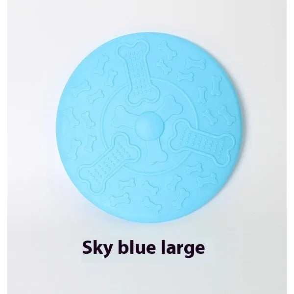 Rubber dog frisbee plastic pet toy in small and large sizes with multiple colour options