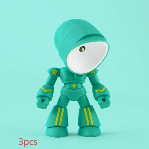 Mini LED Hero Robot Table Lamp with adjustable arms and 360° rotating head in various colors