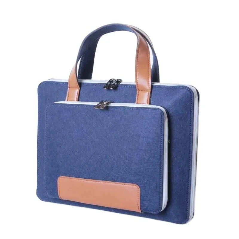 Felt laptop bag 14 inch 28x38cm handheld computer case with zip in navy blue grey sky blue