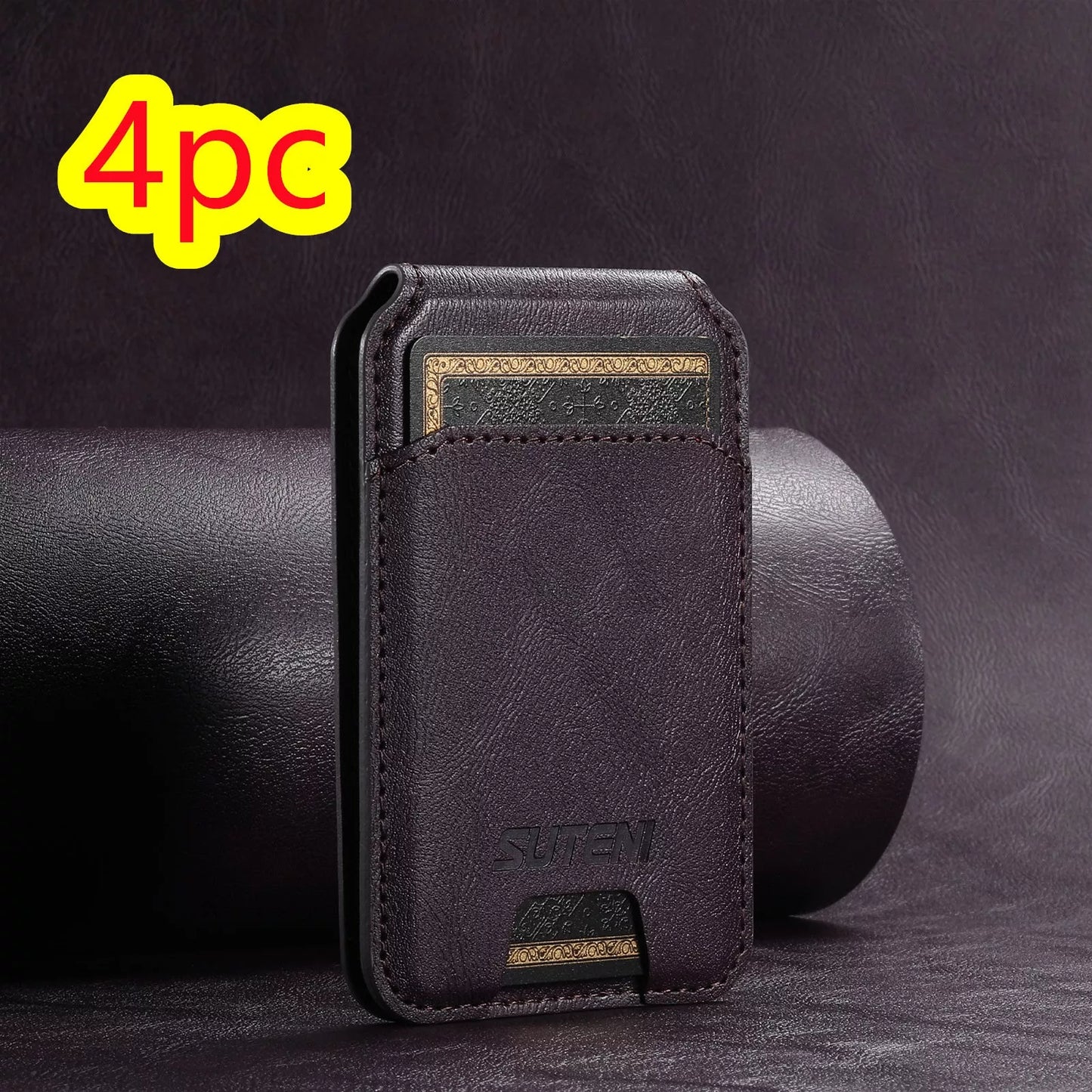 Android universal phone magnetic card holder with MagSafe ring in PU leather