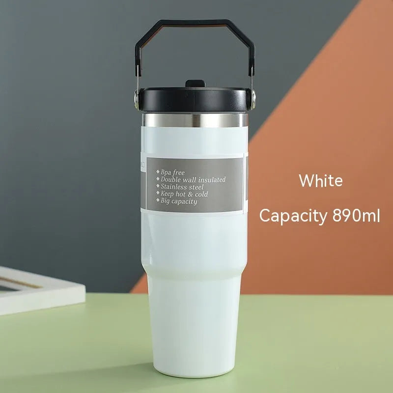 30 oz stainless steel insulated travel tumbler with handle cover in dark pink colour
