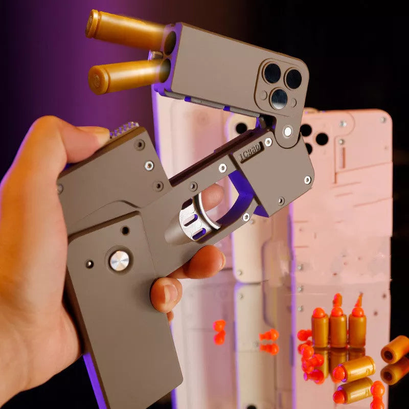 Folding pistol soft bullet toy gun designed like a mobile phone for safe kids play