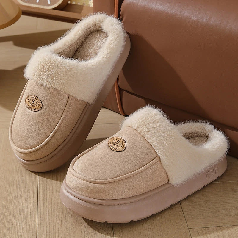 Cozy, plush winter slippers for men in various colors with non-slip rubber soles