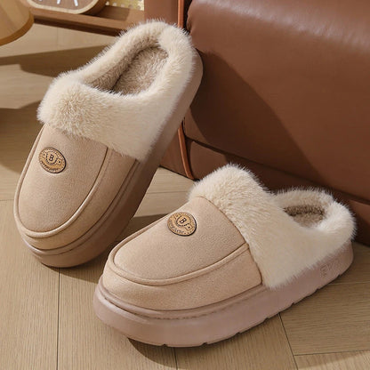 Cozy, plush winter slippers for men in various colors with non-slip rubber soles