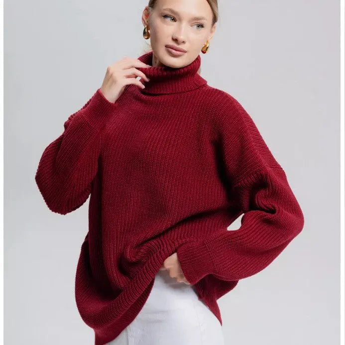 Women's high neck pullover sweater in imitation cashmere fabric with 3D pattern, available in six colours