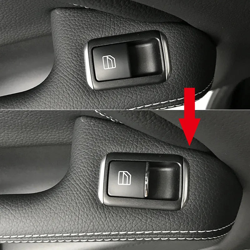 Black glitter decorative sticker for car window lift button made from durable ABS plastic with adhesive backing