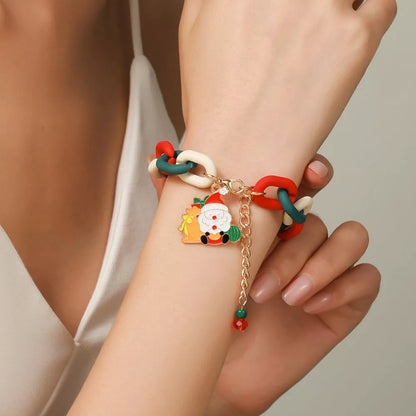 Festive Christmas Metal Chain Bracelet with Santa Claus and snowflake designs