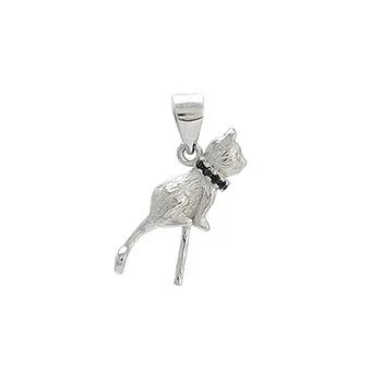 925 sterling silver cat pendant necklace with cat silhouette design on clavicle-length chain
