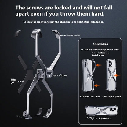 X-shaped aluminium alloy frameless half-pack phone case for iPhone 13 14 15 Pro Max in Bright Moon Silver, Dark Gray or Titanium Gold