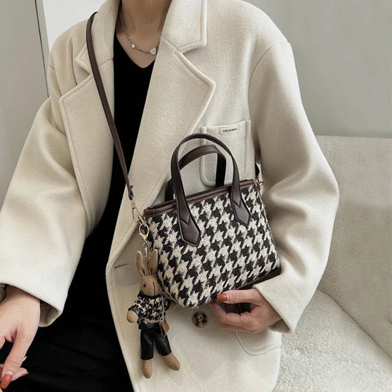 Premium Houndstooth Crossbody Bags for Women - Stylish Wool Handbag with Adjustable Strap and Spacious Main Compartment