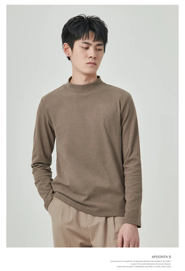 Men's half high collar long sleeve t-shirt in Dralon fabric for autumn winter casual wear