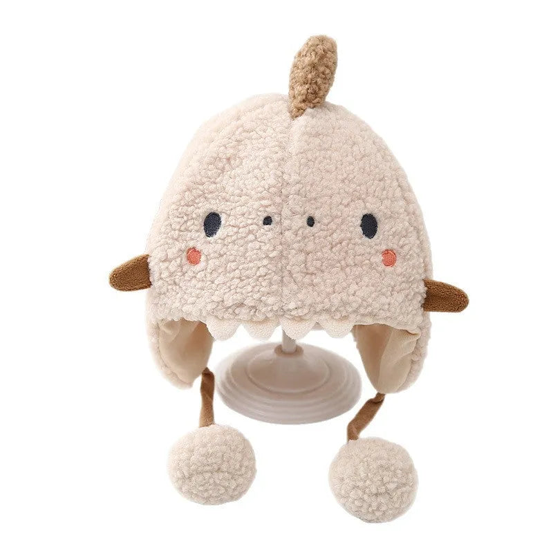 Plush dome earmuffs hat for babies 0-15 months in beige, khaki, blue, pink and yellow