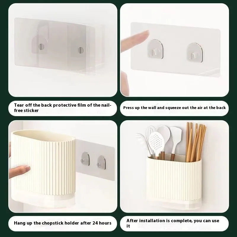 Plastic wall hanging chopstick and spoon holder in beige, dark green or orange