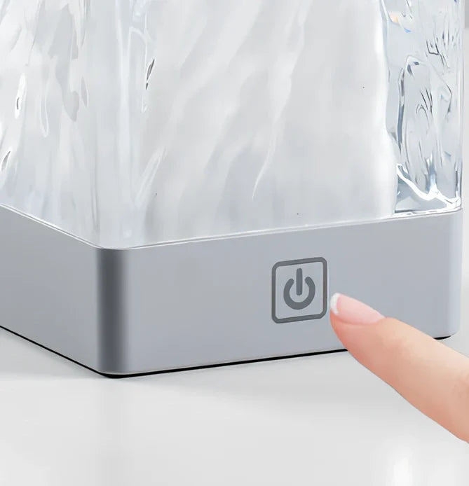 Crystal touch control desk lamp with multiple lighting options measuring 80x80x12mm