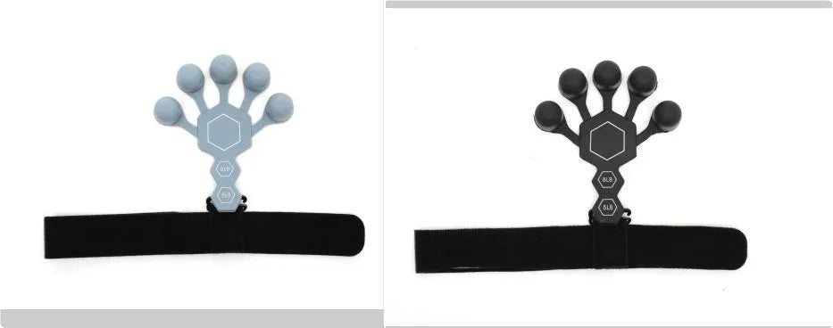 Grey and black silicone hand trainer for adult finger rehabilitation and strength exercises