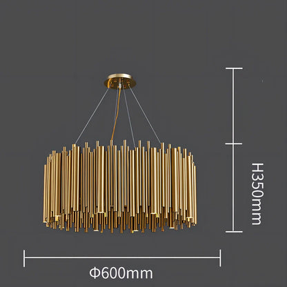 Postmodern iron chandelier with stainless steel construction and multiple G9 LED bulbs in layered configuration