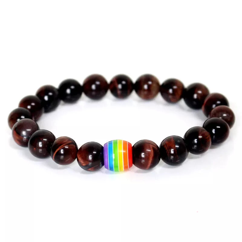 Rainbow Bead Bracelet with natural stone strand in multiple colors