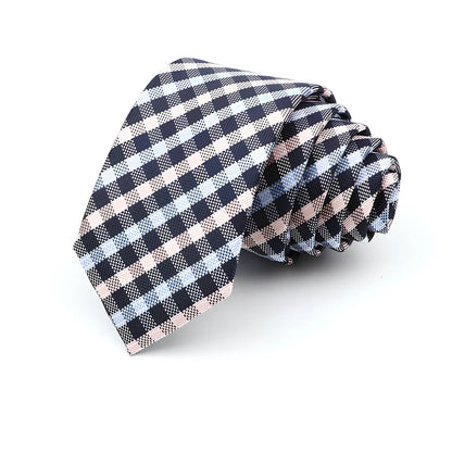 Men's 6cm skinny plaid polyester tie, 145cm length, in various patterns for casual professional look