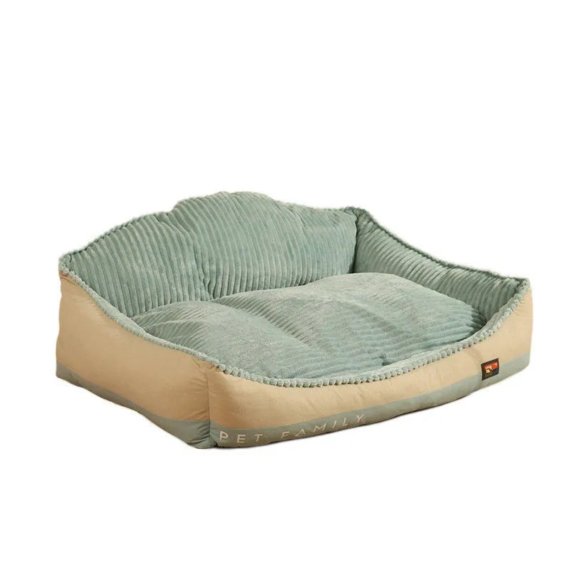 Morandi colour pet bed with removable washable cover, shown in M and L sizes for dogs up to 30kg