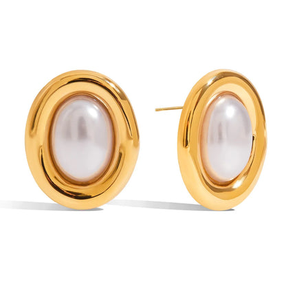 Stainless steel vintage pearl ear studs for women with electroplated finish