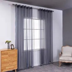 Black modern simple cotton linen window screen curtain hung as a vertical curtain