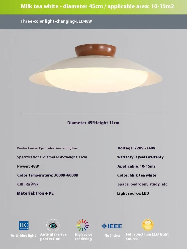 Modern flying saucer shaped ceiling lamp in cream style with minimalist design and clean geometric lines