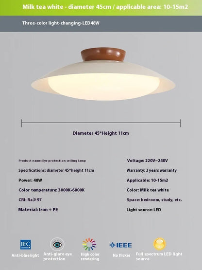 Modern flying saucer shaped ceiling lamp in cream style with minimalist design and clean geometric lines