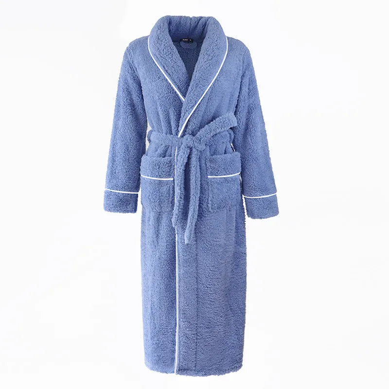 Winter flannel bathrobe with thick 301-350g/m² fabric in 2102 navy blue colour, European/American style